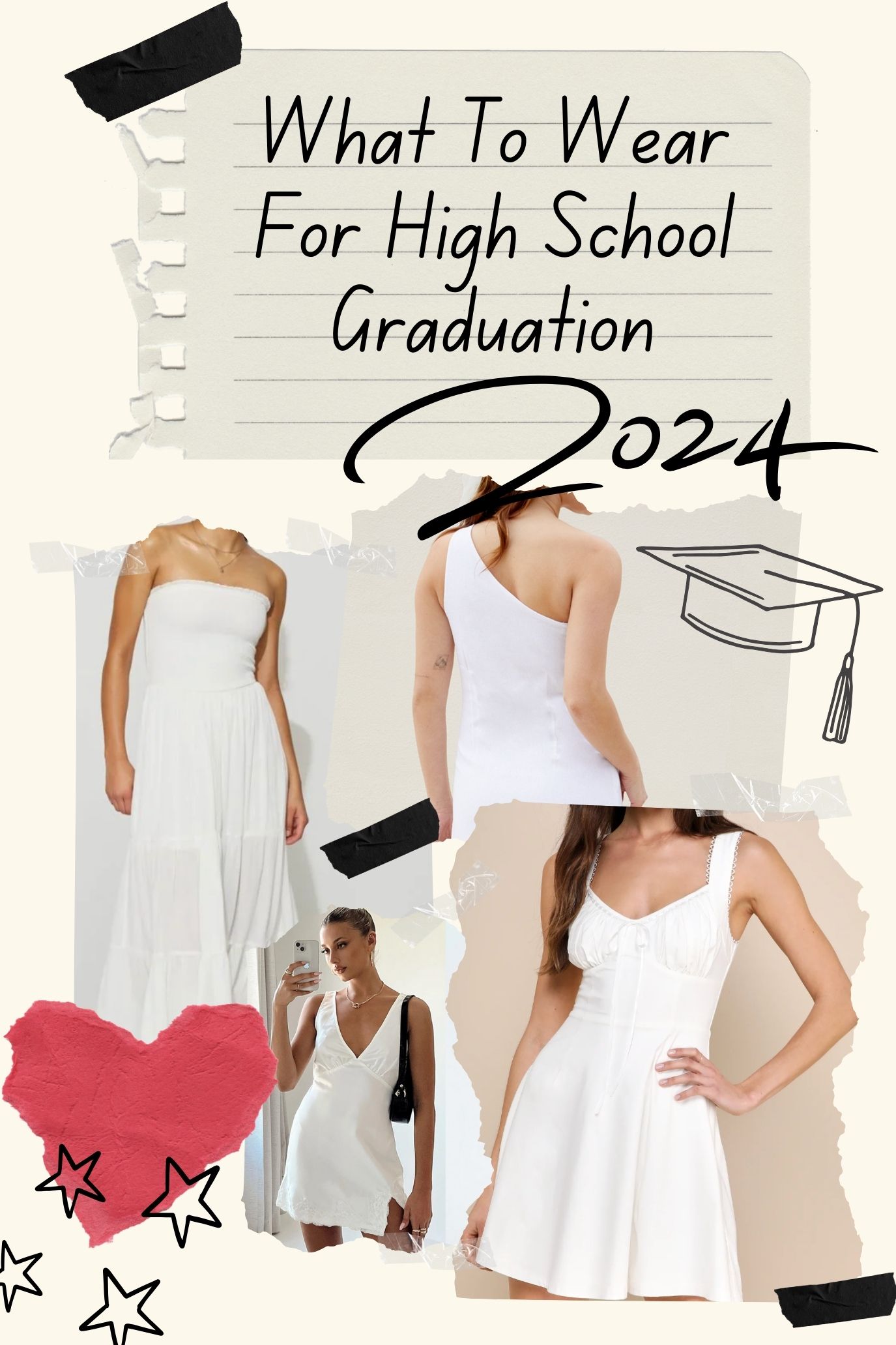 Inspiration collage of white dresses to wear for graduation