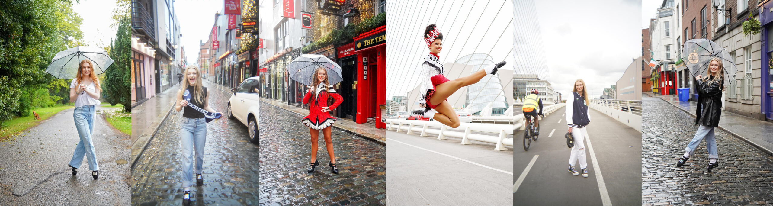 a collage of Irish dancers photographed at the 2025 CLRG Irish Dance World Championships in Dublin
